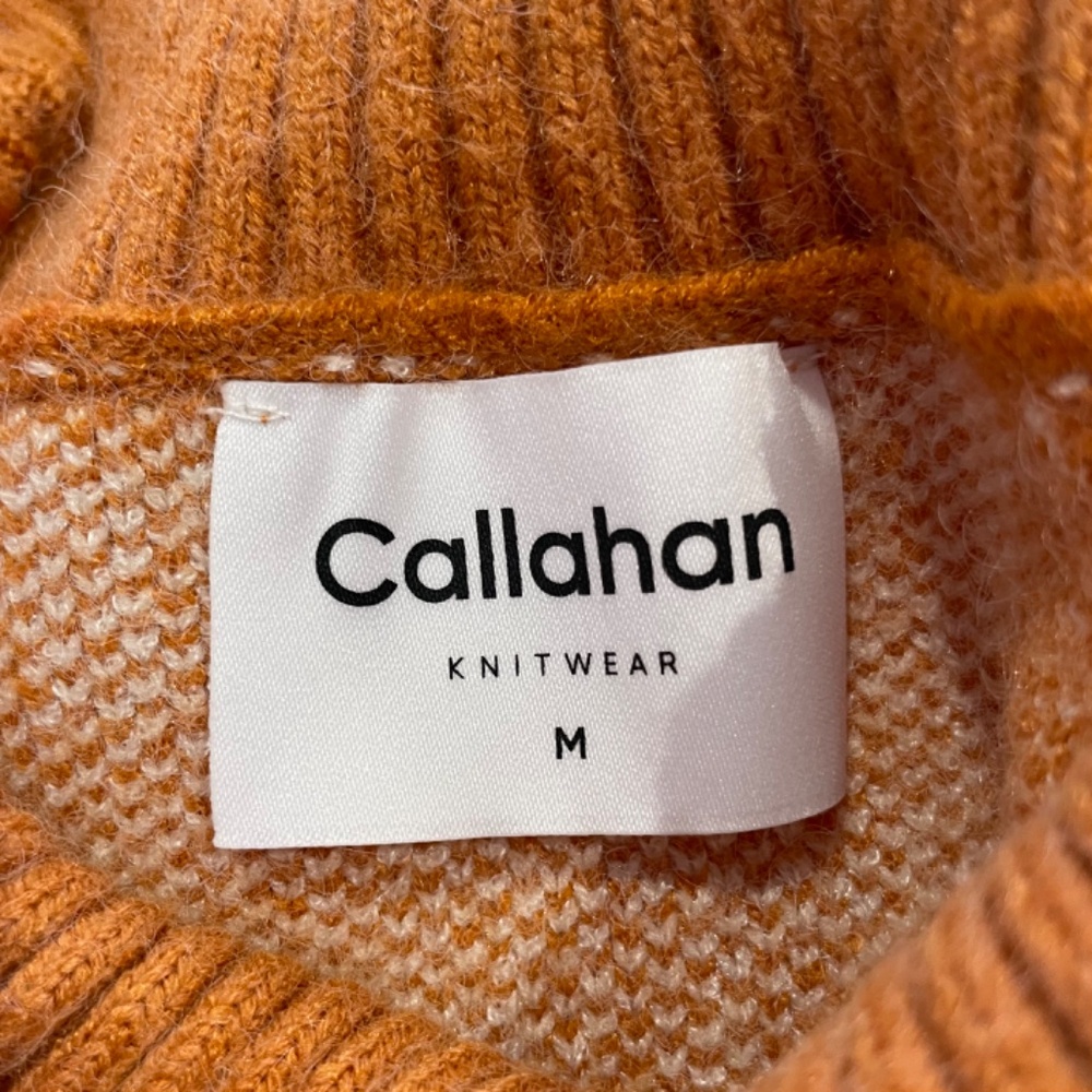 New Callahan Gingham Plaid Knit Mock Neck Sweater Orange Ivory Size Medium - Picture 12 of 13